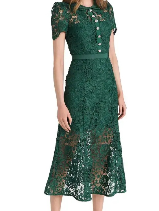 Self-Portrait Dresses & Skirts - Self-Portrait Emerald Green Lace Midi Dress